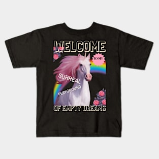 White Unicorn Horse Surreal Playground Empty Dreams Kids T-Shirt